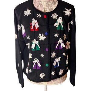 Vintage Cottagecore Cardigan Sweater Holiday Christmas, SZ L, Mandal Bay